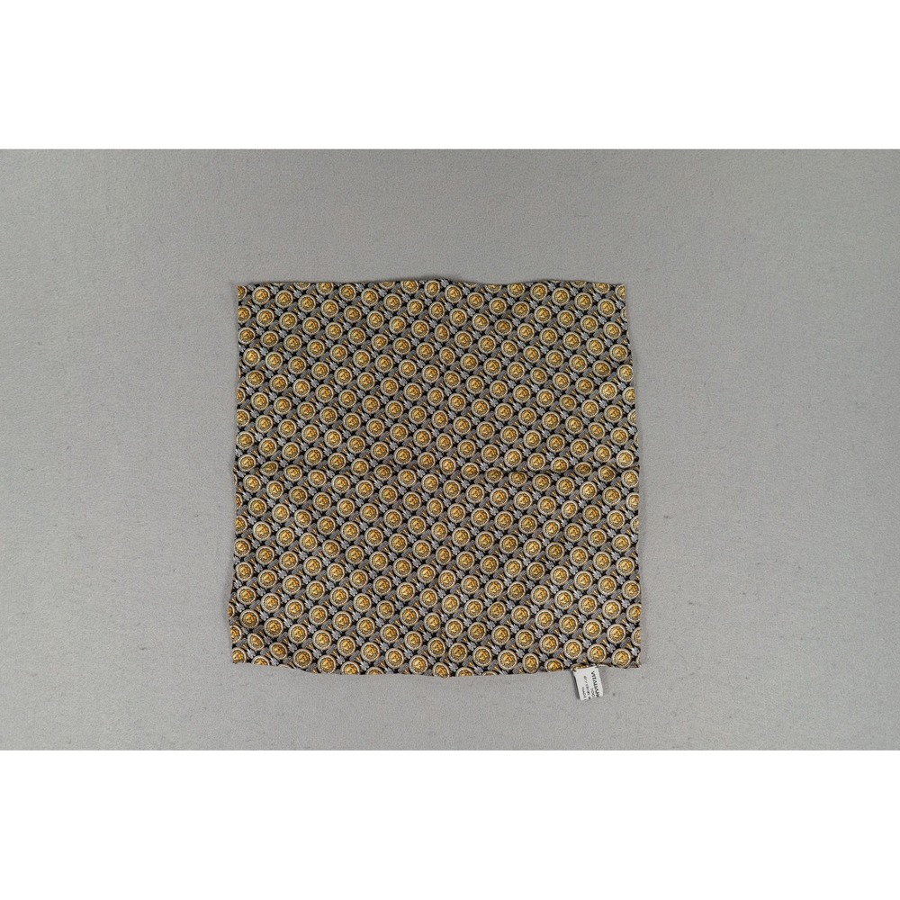 Vitaliano Pancaldi Mens Pocket Square Silk Lion Medallion Gold Black Made Italy